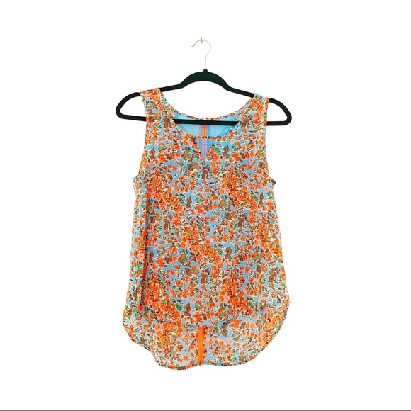 mine Tops - Mine Neon Lightweight Floral Contrast Zipper Tank